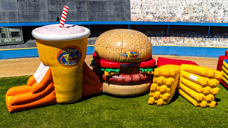 Inflatable Burger Fries and Drink Hoppy Meal Obstacle Course and Bounce House